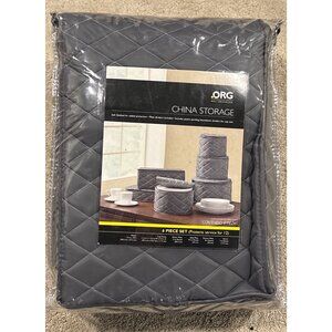 ORG 6-Piece Quilted China Storage Set Soft Protection & Dividers Included Gray